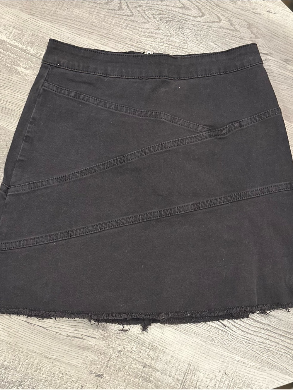 JONDIE Black Cotton Mini Skirt S Asymmetrical Seams Raw Frayed Hem